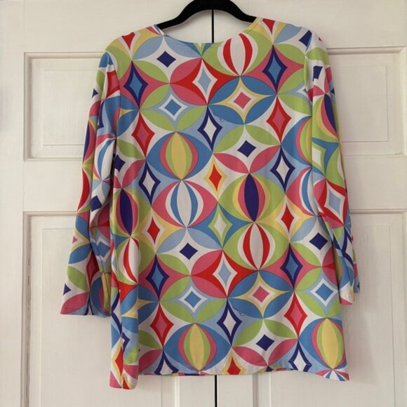 Melly M Jersey Top V Neck Blouse Size XL Retro‎ Abstract Pattern Kaleidoscope - Picture 6 of 9
